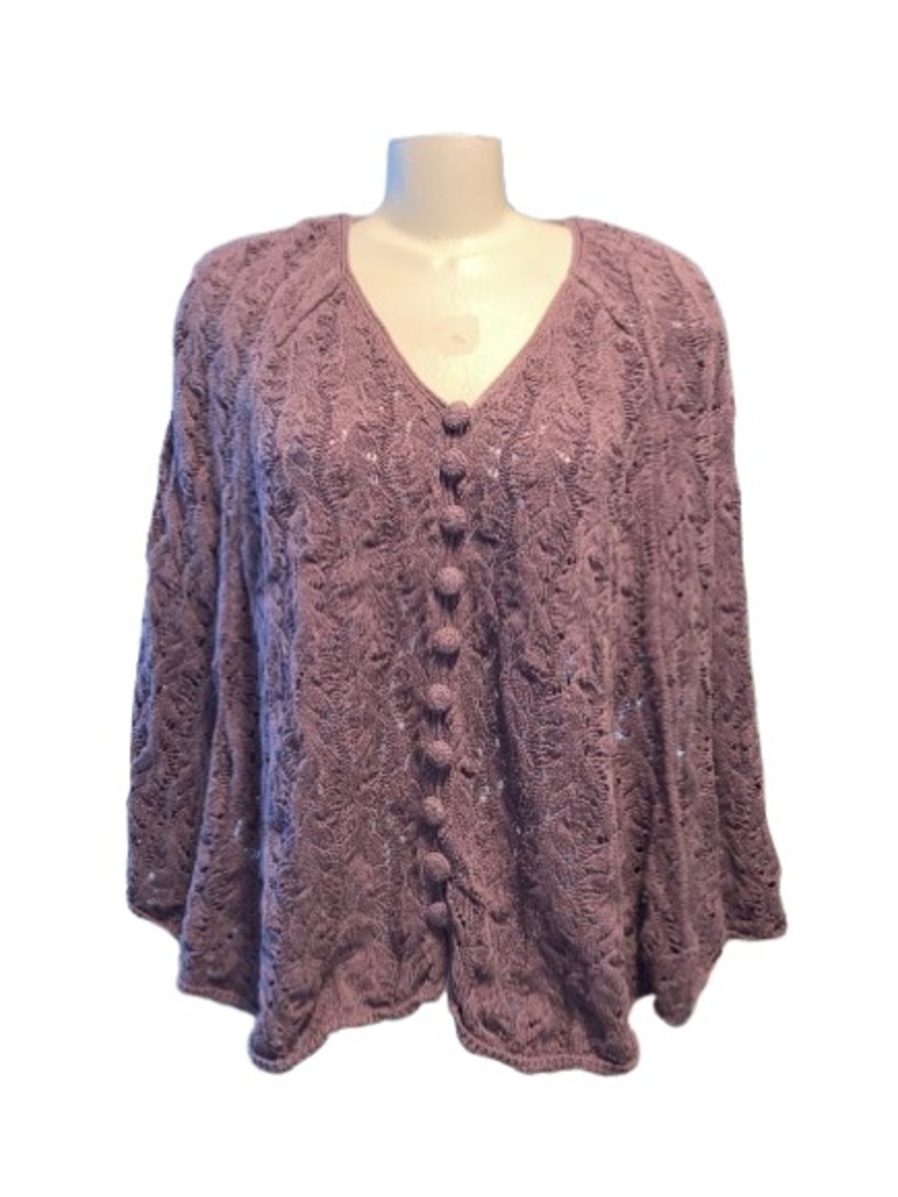 💙 Cozy Lavender Cable-Knit V-Neck Women's Cape/Poncho With Arm Holes